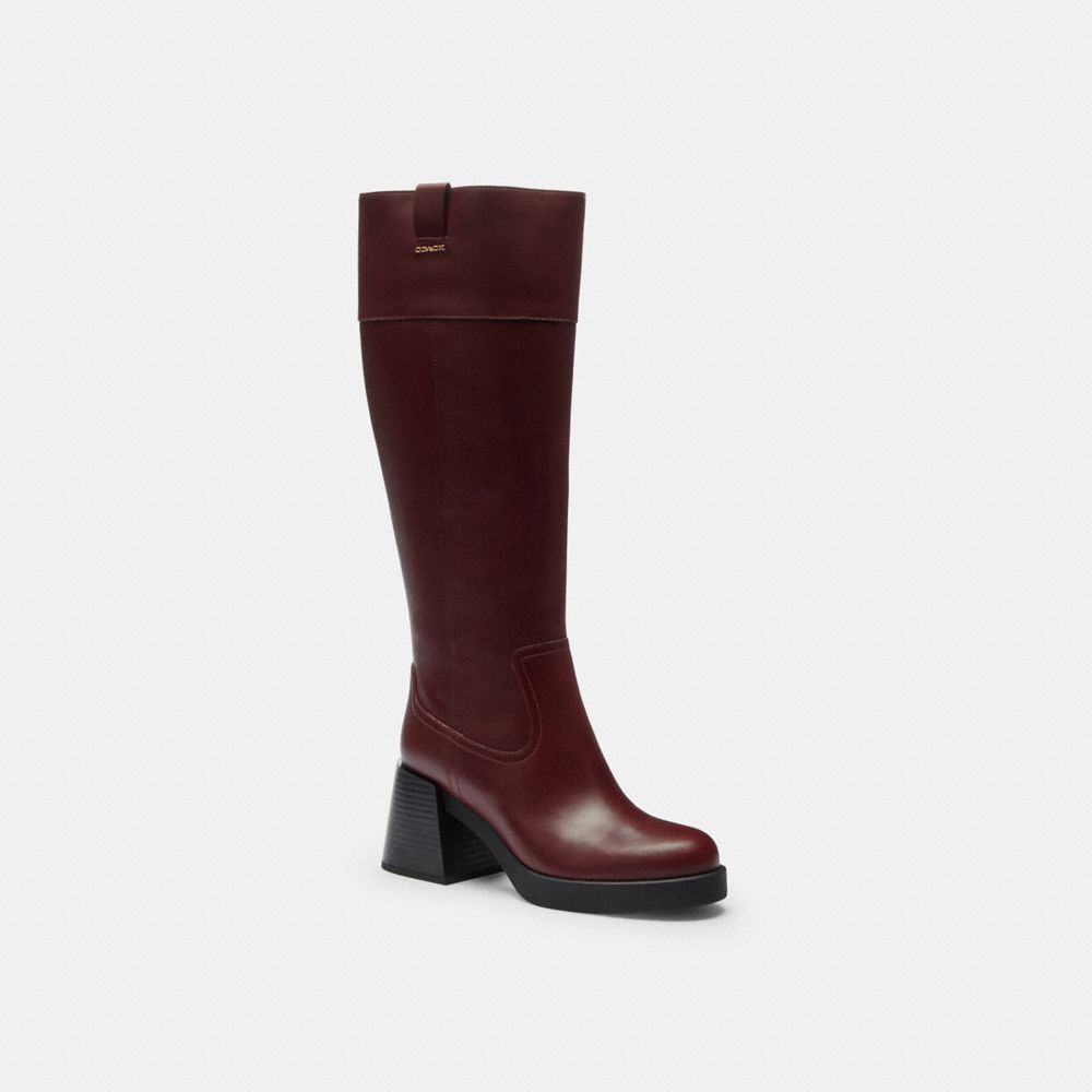 Coach Block Heel Tall Boot Dark Wine