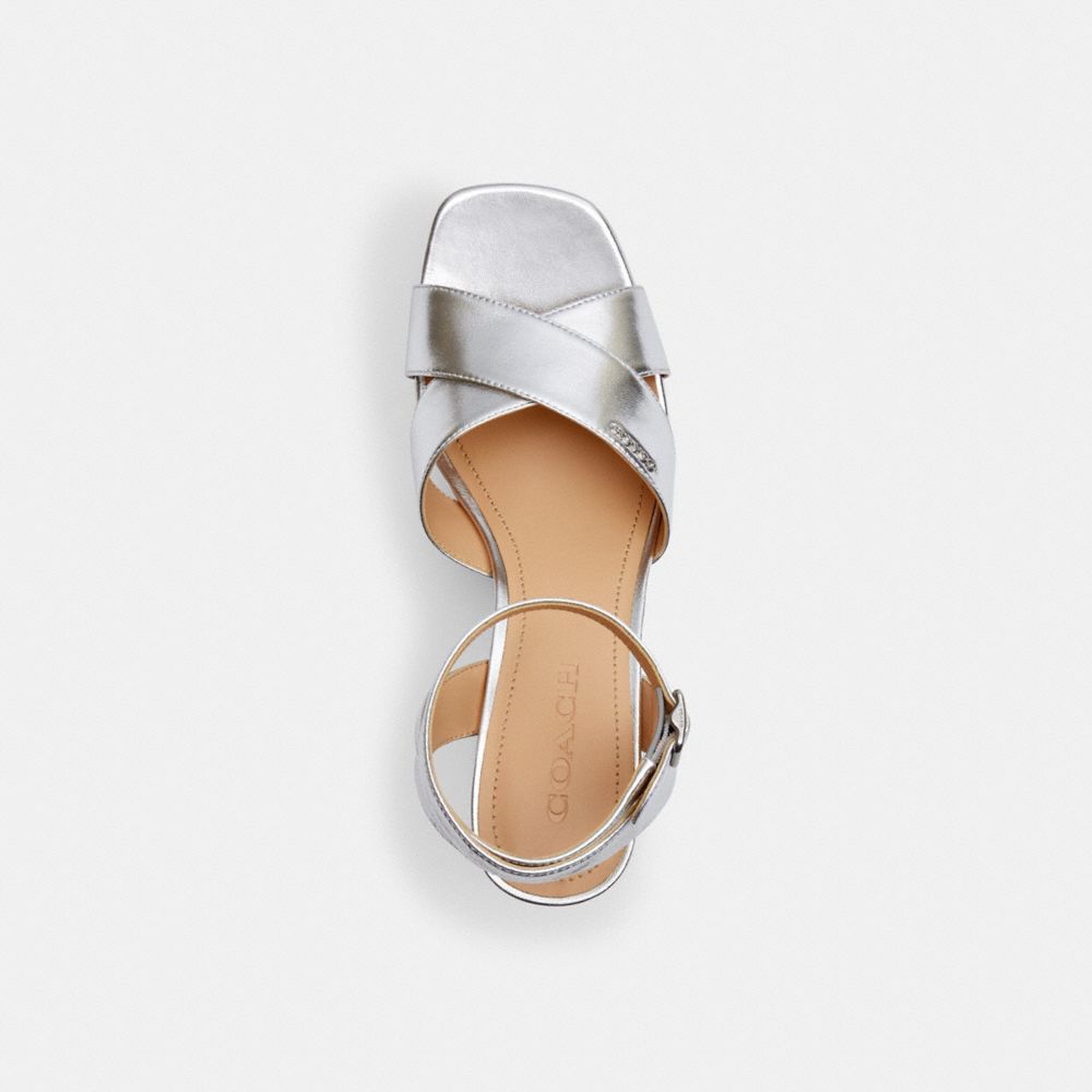 Coach Block Heel Sandal Metallic Silver