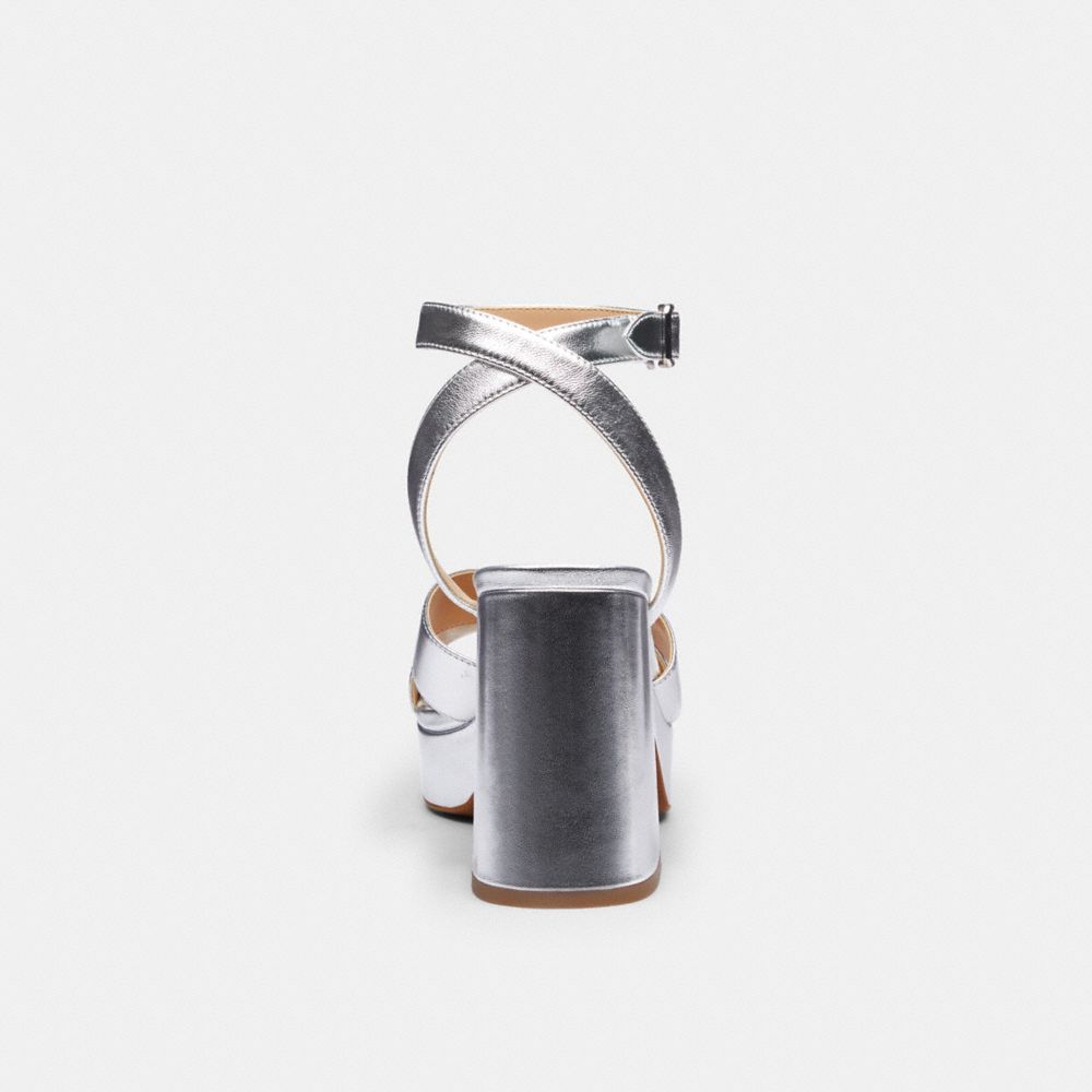 Coach Block Heel Sandal Metallic Silver