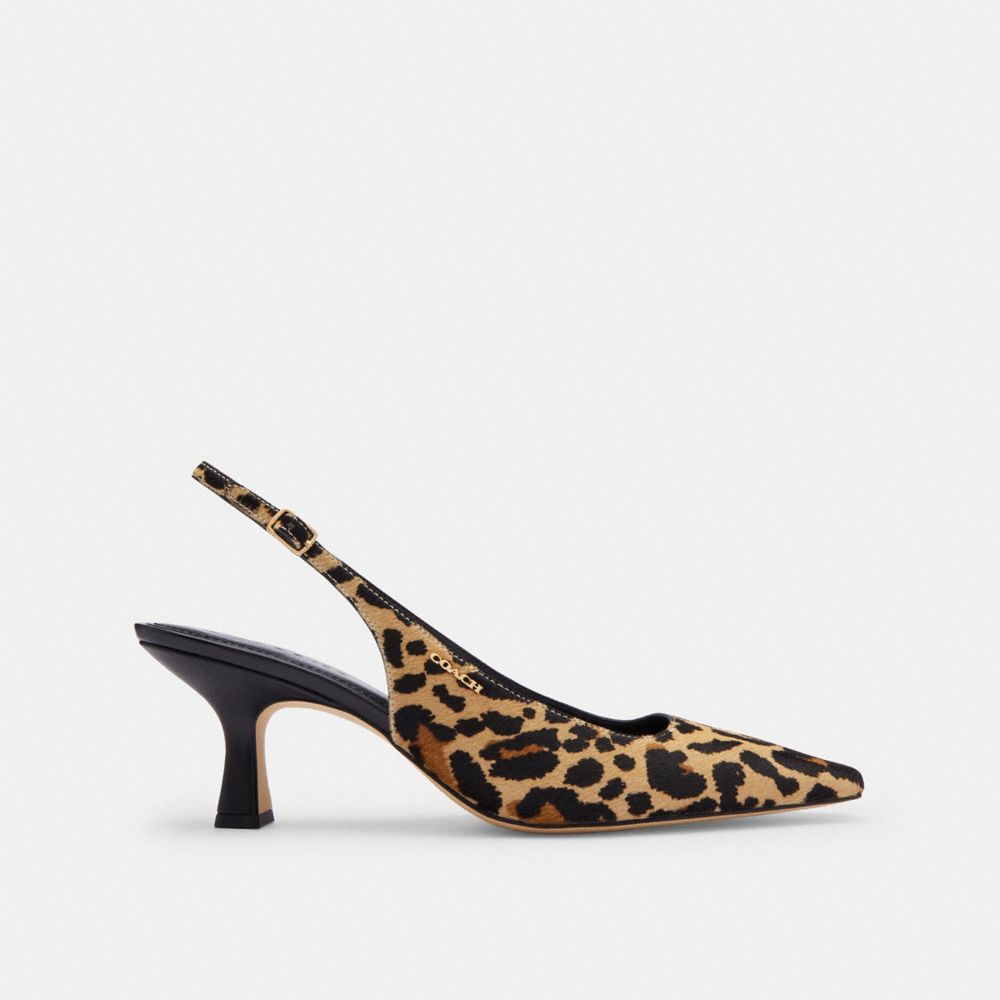 Women's Coach Slingback Heel With Leopard Print Tan & Black