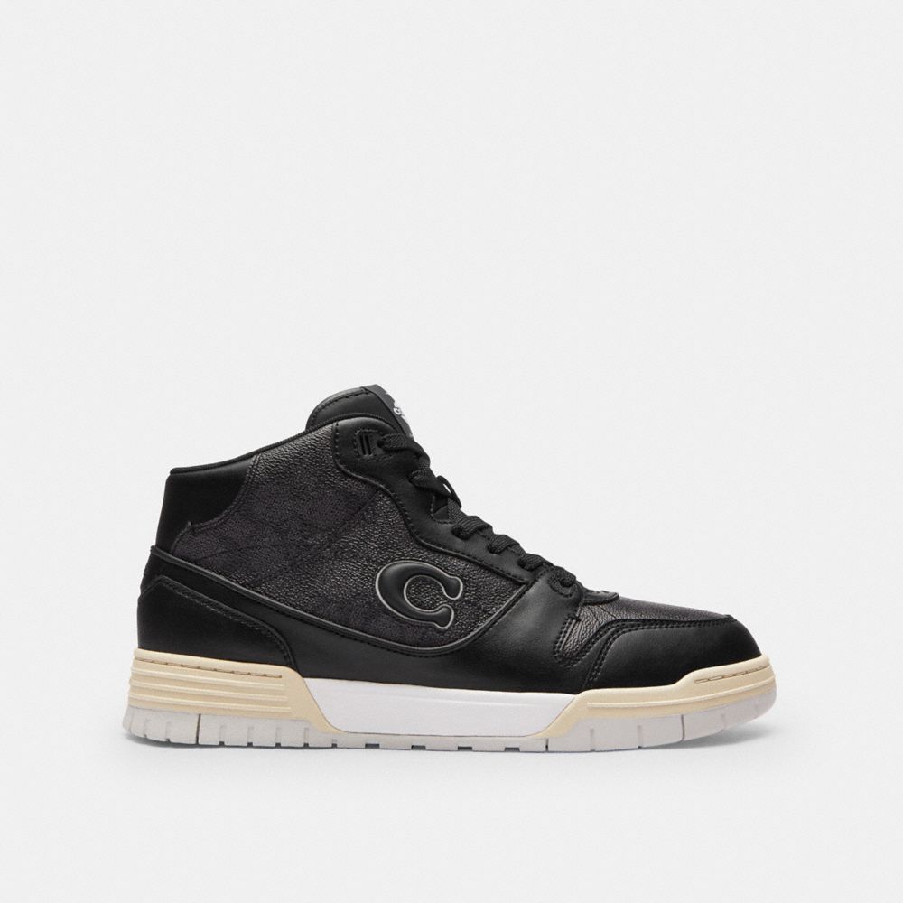 Men's Coach Soho Mid Top Sneaker In Signature Canvas Charcoal Black