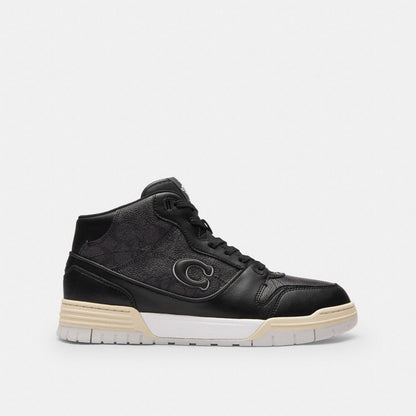 Men's Coach Soho Mid Top Sneaker In Signature Canvas Charcoal Black