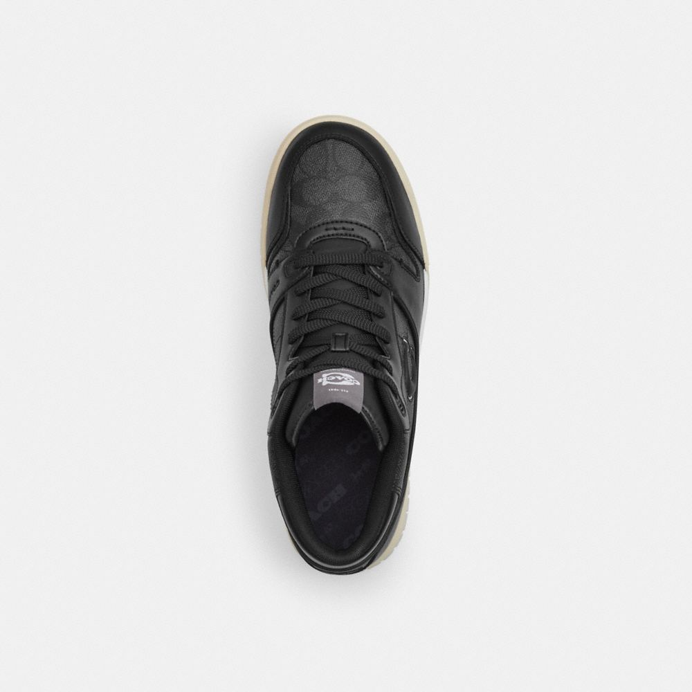 Men's Coach Soho Mid Top Sneaker In Signature Canvas Charcoal Black