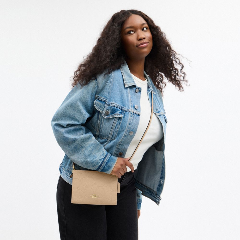 Coach Slim Crossbody Bag In Signature Leather Gold Oat