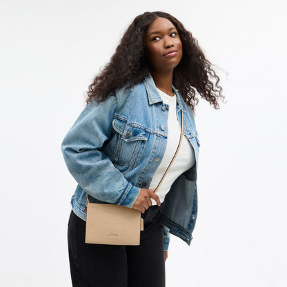 Coach Slim Crossbody Bag In Signature Leather Gold Oat