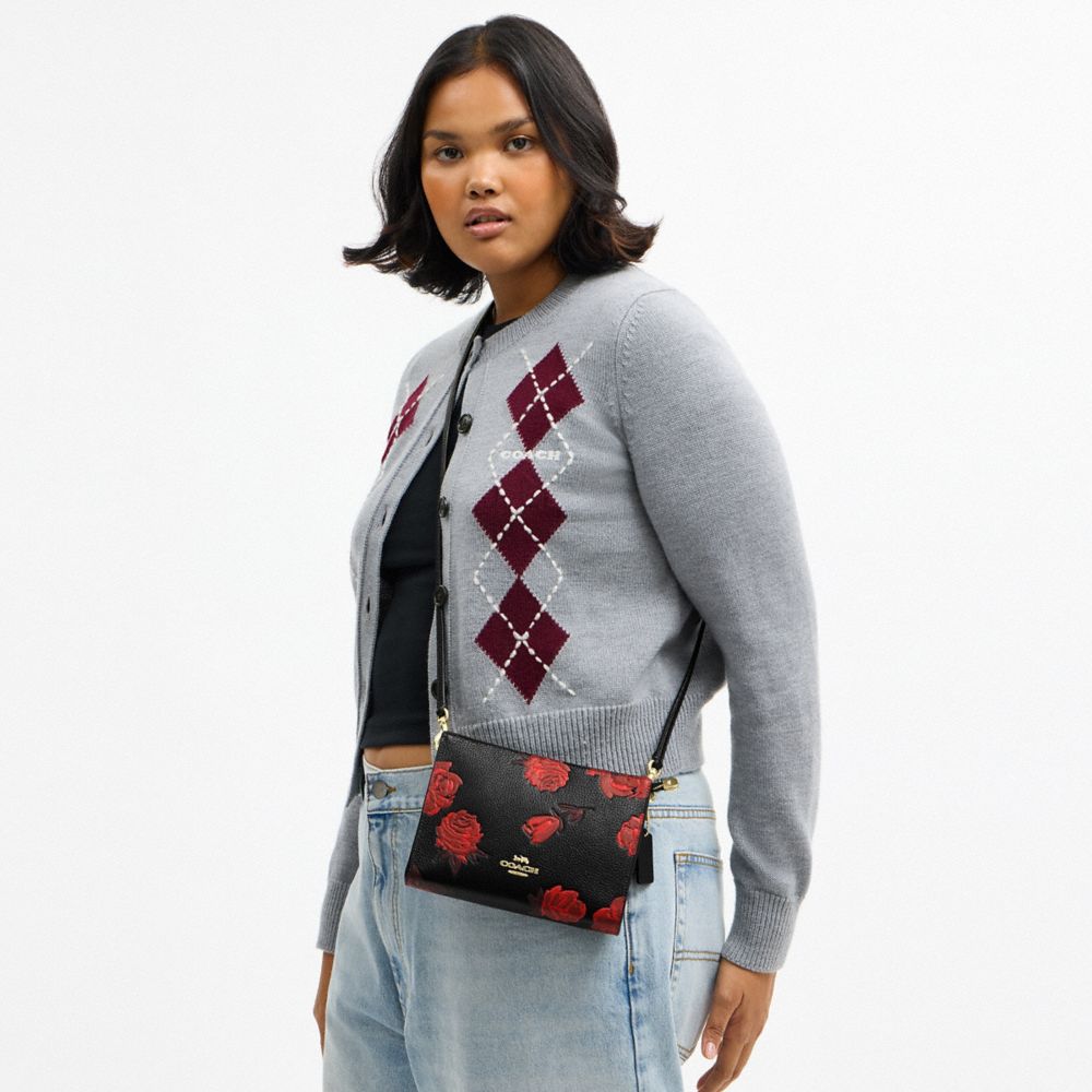 Coach Slim Crossbody Bag With Floral Print Im Black Red