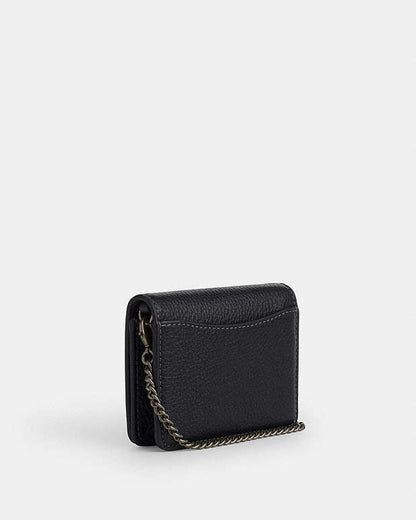 Mini Wallet On A Chain With Rivets Pebbled Leather-Gunmetal-Black Multi Pebbled Leather-Gunmetal-Black Multi