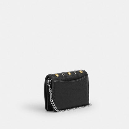 Coach Mini Wallet On A Chain With Rivets Silver Black Multi