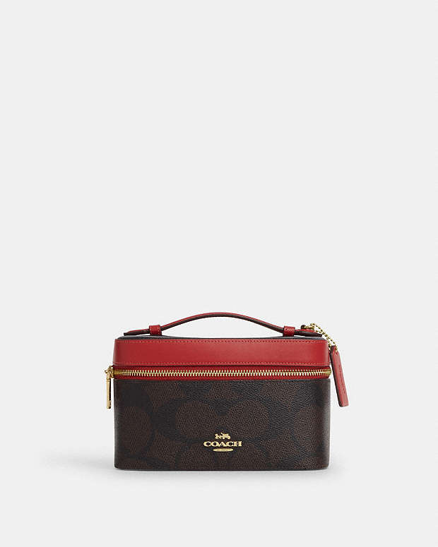 Cosmetic Case In Maxi Signature Canvas Signature Canvas-Im-Walnut-True Red Signature Canvas-Im-Walnut-True Red