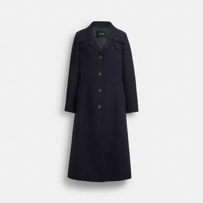 Coach Long Wool Trench Coat Navy Blue