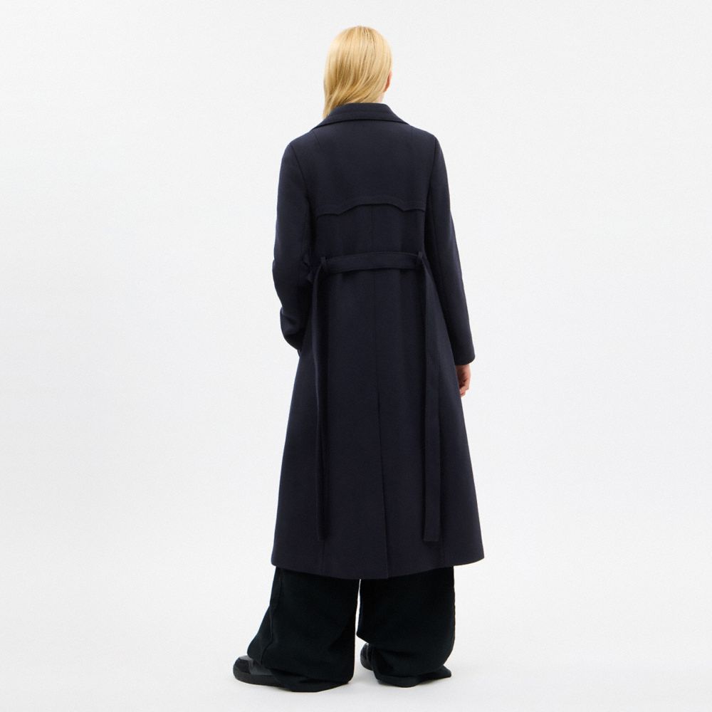 Coach Long Wool Trench Coat Navy Blue