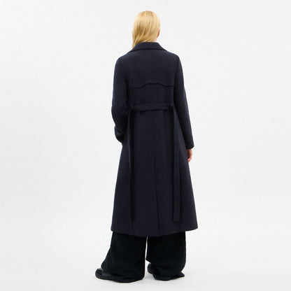 Coach Long Wool Trench Coat Navy Blue