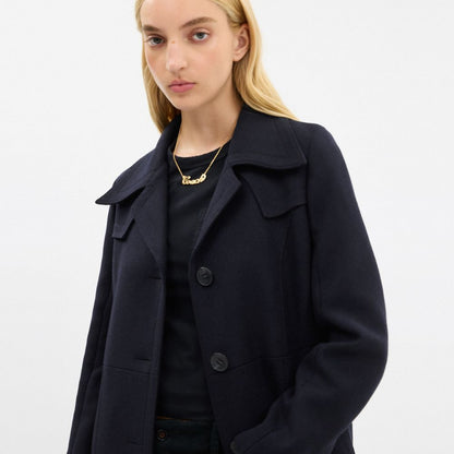 Coach Long Wool Trench Coat Navy Blue