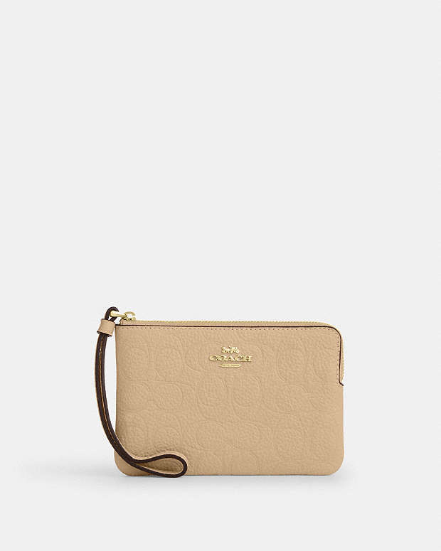 Corner Zip Wristlet In Signature Leather Pebbled Leather-Im-Oat Pebbled Leather-Im-Oat