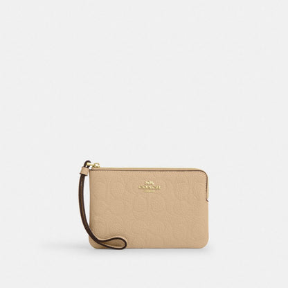 Coach Corner Zip Wristlet In Signature Leather Gold