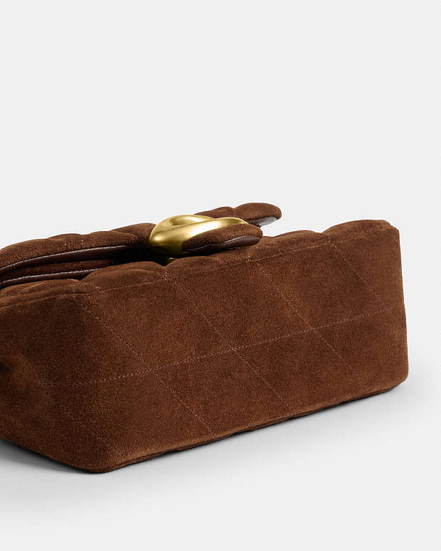 Tabby Shoulder Bag 20 With Quilting Suede-Brass-Warm Brown Suede-Brass-Warm Brown