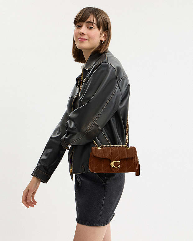 Tabby Shoulder Bag 20 With Quilting Suede-Brass-Warm Brown Suede-Brass-Warm Brown