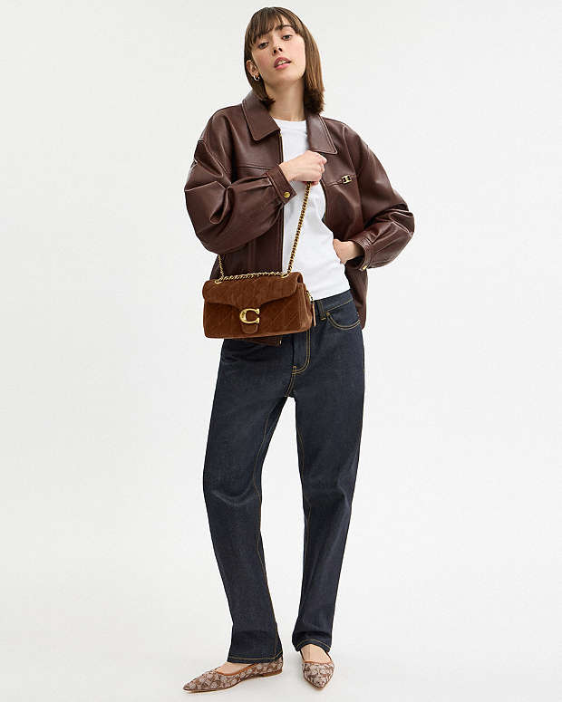 Tabby Shoulder Bag 26 With Quilting Suede-Brass-Warm Brown Suede-Brass-Warm Brown