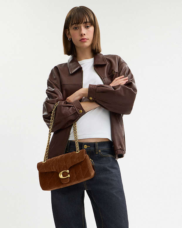Tabby Shoulder Bag 26 With Quilting Suede-Brass-Warm Brown Suede-Brass-Warm Brown