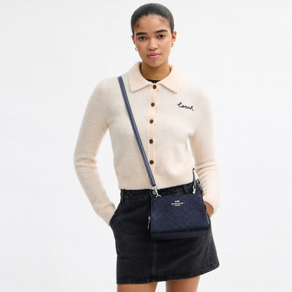 Coach Gia Crossbody Bag In Signature Canvas Silver Blue Navy