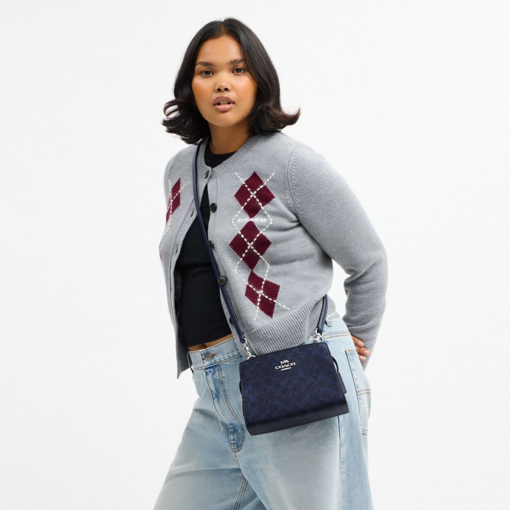 Coach Gia Crossbody Bag In Signature Canvas Silver Blue Navy