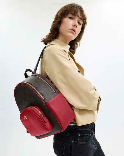 Court Backpack In Maxi Signature Canvas Signature Canvas-Im-Walnut-True Red Signature Canvas-Im-Walnut-True Red