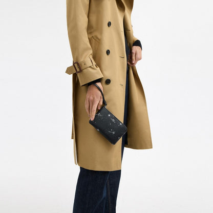 Coach Corner Zip Wristlet With Star Print Silver