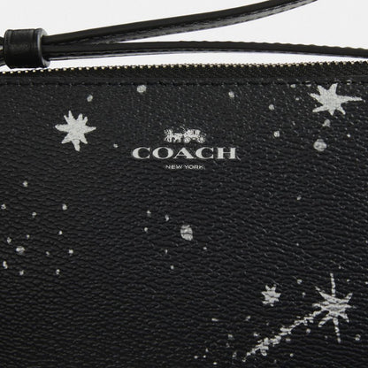 Coach Corner Zip Wristlet With Star Print Silver Black Multi