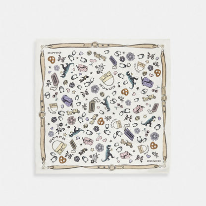 Coach Iconic Motifs Print Silk Square Scarf White