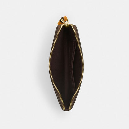 Coach Corner Zip Wristlet In Signature Canvas With Floral Print Im Walnut Yellow