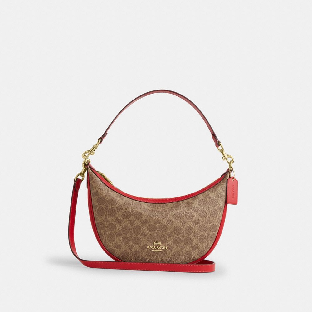 Coach Aria Shoulder Bag In Signature Canvas Gold Tan Carnation