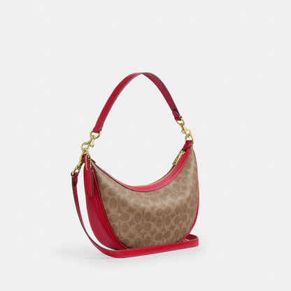 Coach Aria Shoulder Bag In Signature Canvas Gold Tan Carnation