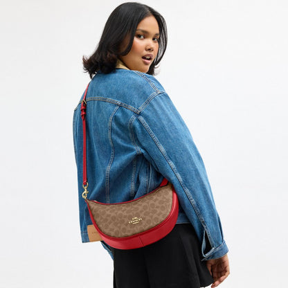 Coach Aria Shoulder Bag In Signature Canvas Gold Tan Carnation