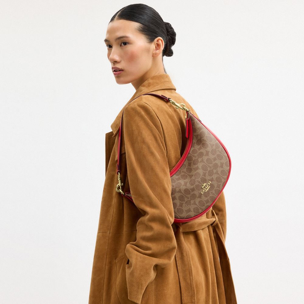 Coach Aria Shoulder Bag In Signature Canvas Gold Tan Carnation