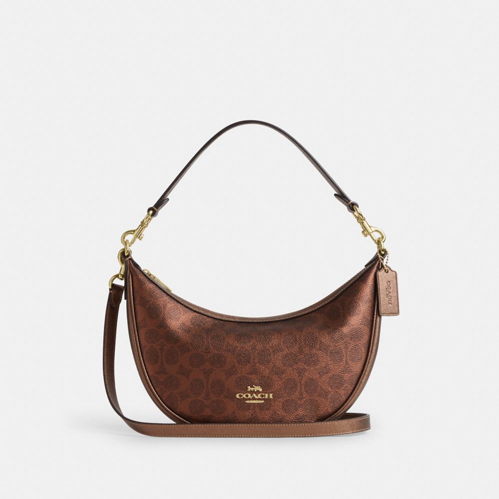 Coach Aria Shoulder Bag In Signature Canvas Gold Brown Copper