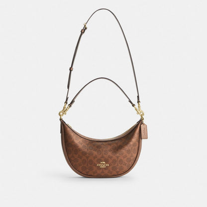 Coach Aria Shoulder Bag In Signature Canvas Gold Brown Copper