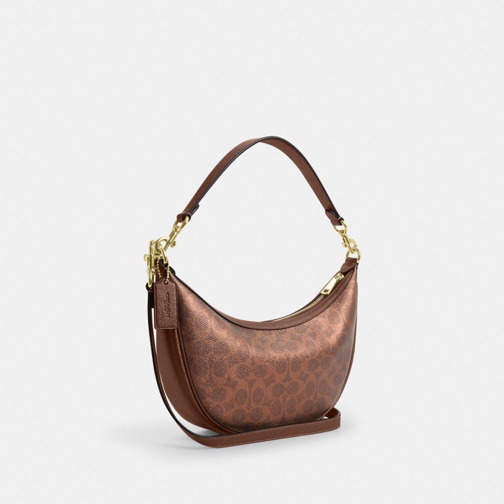 Coach Aria Shoulder Bag In Signature Canvas Gold Brown Copper