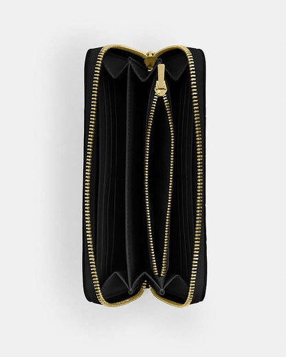 Long Zip Around Wallet In Signature Leather Pebbled Leather-Gold-Black Pebbled Leather-Gold-Black