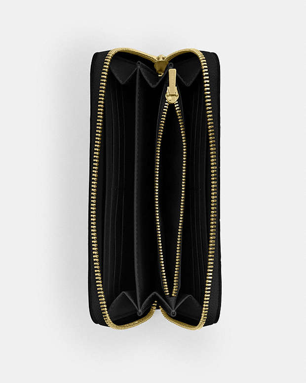 Long Zip Around Wallet In Signature Leather Pebbled Leather-Gold-Black Pebbled Leather-Gold-Black