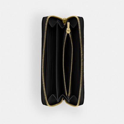 Coach Long Zip Around Wallet In Signature Leather Gold Black
