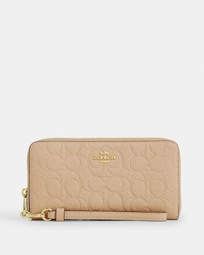 Long Zip Around Wallet In Signature Leather Pebbled Leather-Im-Oat Pebbled Leather-Im-Oat