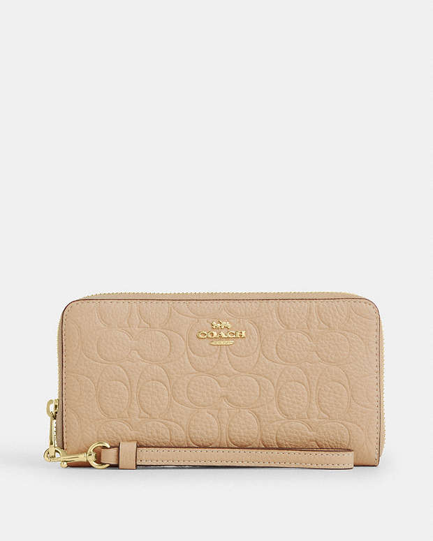 Long Zip Around Wallet In Signature Leather Pebbled Leather-Im-Oat Pebbled Leather-Im-Oat