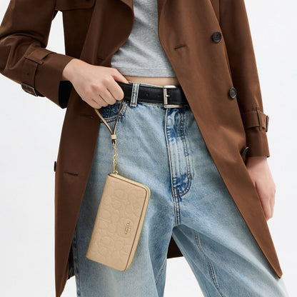 Coach Long Zip Around Wallet In Signature Leather Gold