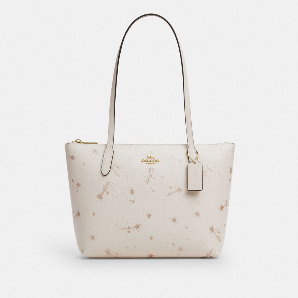 Coach Fiona Zip Tote Bag With Star Print Gold Chalk Multi