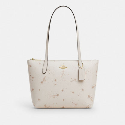 Coach Fiona Zip Tote Bag With Star Print Gold Chalk Multi