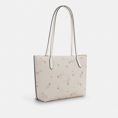 Coach Fiona Zip Tote Bag With Star Print Gold Chalk Multi