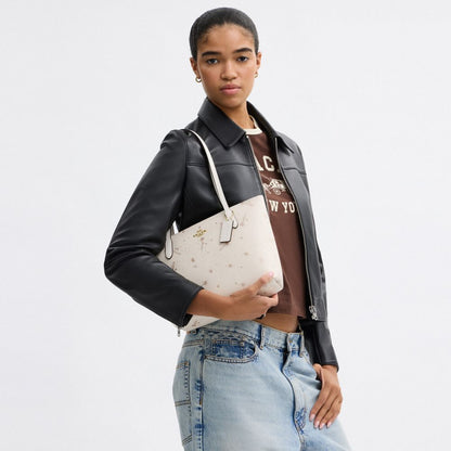 Coach Fiona Zip Tote Bag With Star Print Gold Chalk Multi