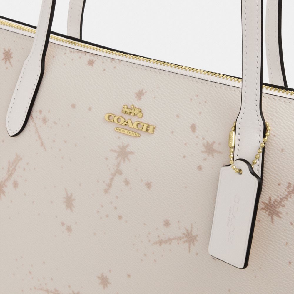 Coach Fiona Zip Tote Bag With Star Print Gold Chalk Multi