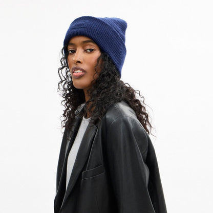 Coach Signature Embossed Knit Beanie Deep Blue