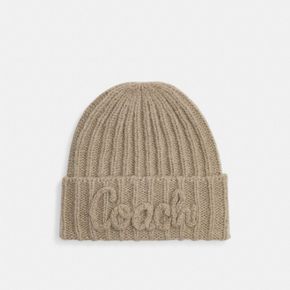 Coach Coach Script Knit Beanie Grey Birch